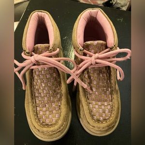 Twister Kids Brown and Pink Glitter Woven Lighted Moc Toe Shoes